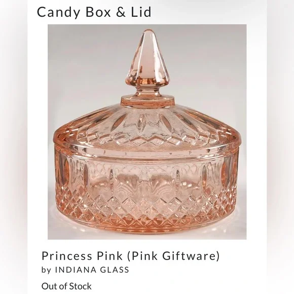 🍬Indiana Glass Diamond Princess Pink Candy Box & Lid - Picture 2 of 13